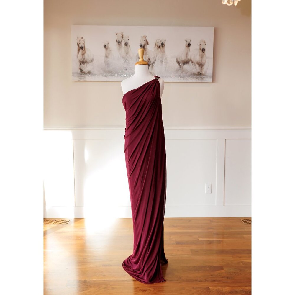 Halston Heritage One Shoulder Draped Jersey Gown. Grecian Dress Size M NWT